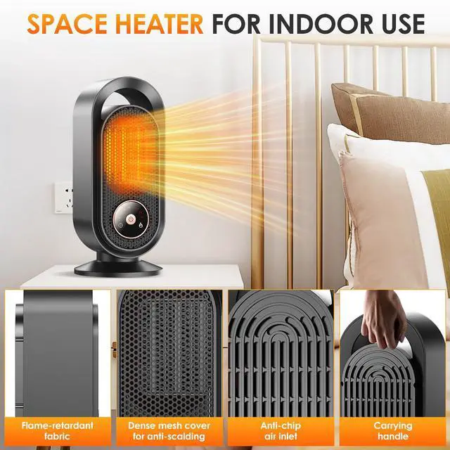 Alt view image 5 of 7 - Space Heater, Portable Electric Small Heater for Indoor, 1500W PTC Ceramic Fast Safety Heater for Desk Office Bedroom Home,12H Timer, 3 Modes, Overheating & Tip-Over Protection