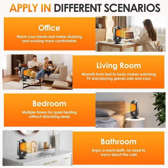 Alt view image 7 of 7 - Space Heater, Portable Electric Small Heater for Indoor, 1500W PTC Ceramic Fast Safety Heater for Desk Office Bedroom Home,12H Timer, 3 Modes, Overheating & Tip-Over Protection