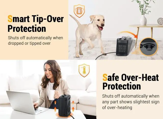 Alt view image 5 of 7 - Space Heater, 1500W Electric Heaters Indoor Portable with Thermostat, PTC Fast Heating Ceramic Room Small Heater with Heating and Fan Modes for Bedroom, Office and Indoor Use