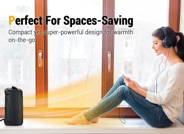 Alt view image 6 of 7 - Space Heater, 1500W Electric Heaters Indoor Portable with Thermostat, PTC Fast Heating Ceramic Room Small Heater with Heating and Fan Modes for Bedroom, Office and Indoor Use