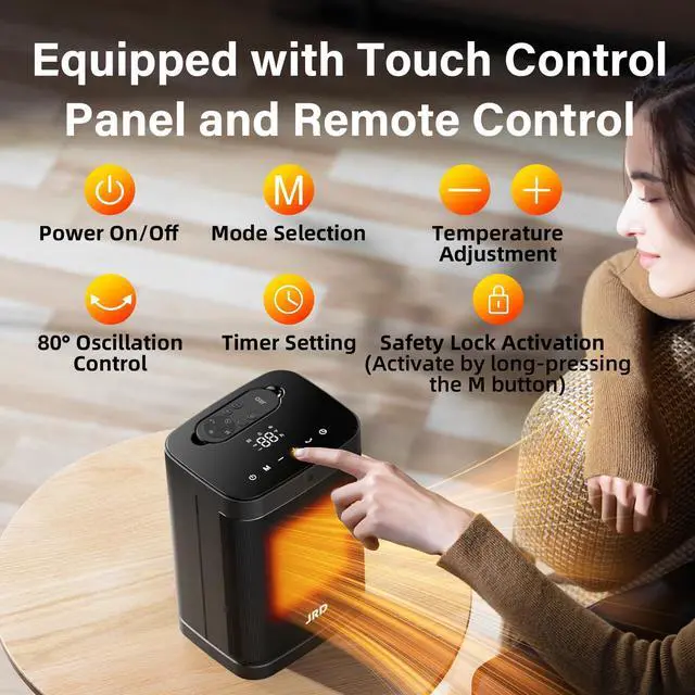 Alt view image 2 of 7 - JRD Space Heater, 2025 Upgraded Portable Electric Heaters for Indoor Use with Thermostat and Remote, LED Touch-screen, 12H Timer, 3 Mode, 1500W PTC Ceramic Fast Safety Heat for Office Home