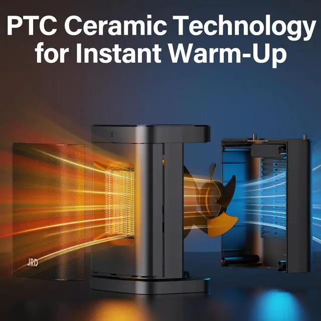 Alt view image 4 of 7 - JRD Space Heater, 2025 Upgraded Portable Electric Heaters for Indoor Use with Thermostat and Remote, LED Touch-screen, 12H Timer, 3 Mode, 1500W PTC Ceramic Fast Safety Heat for Office Home