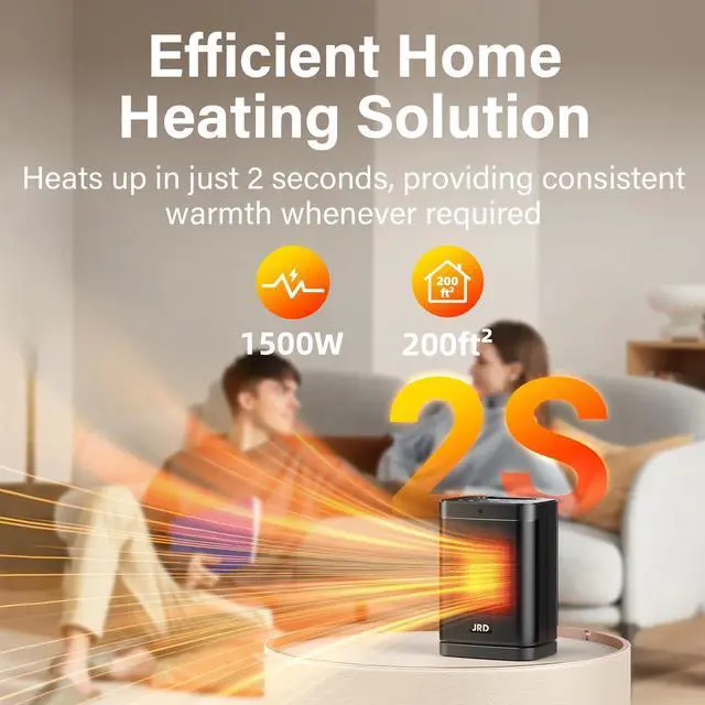 Alt view image 5 of 7 - JRD Space Heater, 2025 Upgraded Portable Electric Heaters for Indoor Use with Thermostat and Remote, LED Touch-screen, 12H Timer, 3 Mode, 1500W PTC Ceramic Fast Safety Heat for Office Home