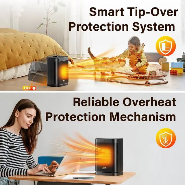 Alt view image 6 of 7 - JRD Space Heater, 2025 Upgraded Portable Electric Heaters for Indoor Use with Thermostat and Remote, LED Touch-screen, 12H Timer, 3 Mode, 1500W PTC Ceramic Fast Safety Heat for Office Home