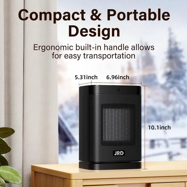 Alt view image 7 of 7 - JRD Space Heater, 2025 Upgraded Portable Electric Heaters for Indoor Use with Thermostat and Remote, LED Touch-screen, 12H Timer, 3 Mode, 1500W PTC Ceramic Fast Safety Heat for Office Home
