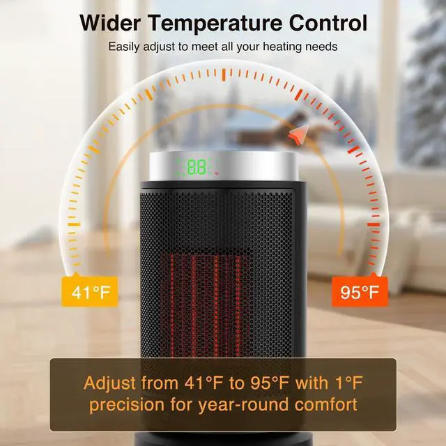 Alt view image 7 of 7 - ZAFRO Space Heater, Ultra Quiet Portable Electric Heaters for Indoor Use with Thermostat, 1500W PTC Ceramic Fast & Wide-Angle Heat, 8 Safety Features, 5 Modes, 24H Timer for Home, Office, Bedroom