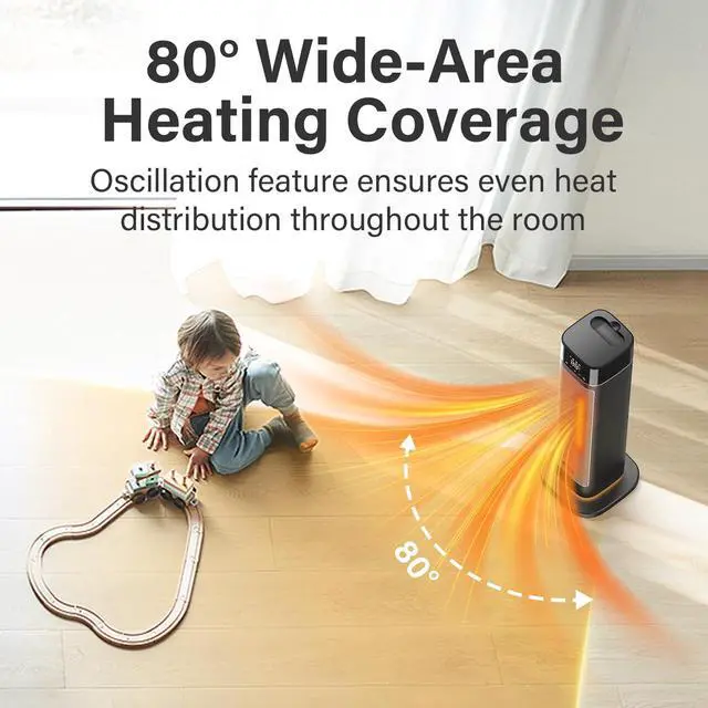 Alt view image 3 of 7 - 24" Space Heater, JRD Fast Heating Portable Electric Heater with Remote, Night Light, 80° Oscillation,4 Mode, Overheat&Tip-Over Protection, Ceramic Heat for Bedroom Office Indoor