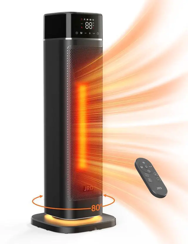 Main image of 24" Space Heater, JRD Fast Heating Portable Electric Heater with Remote, Night Light, 80° Oscillation,4 Mode, Overheat&Tip-Over Protection, Ceramic Heat for Bedroom Office Indoor