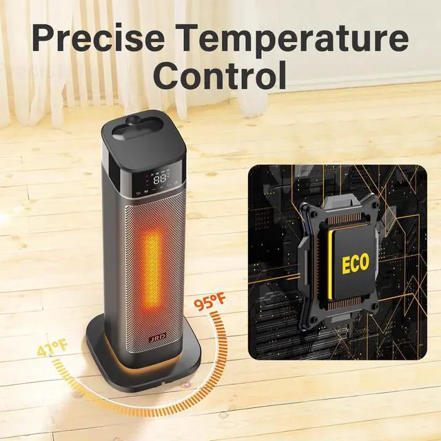 Alt view image 4 of 7 - 24" Space Heater, JRD Fast Heating Portable Electric Heater with Remote, Night Light, 80° Oscillation,4 Mode, Overheat&Tip-Over Protection, Ceramic Heat for Bedroom Office Indoor