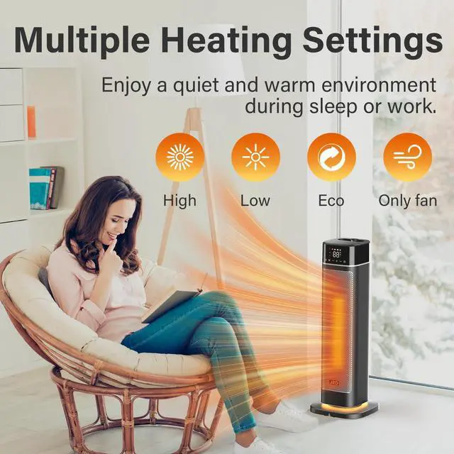 Alt view image 5 of 7 - 24" Space Heater, JRD Fast Heating Portable Electric Heater with Remote, Night Light, 80° Oscillation,4 Mode, Overheat&Tip-Over Protection, Ceramic Heat for Bedroom Office Indoor