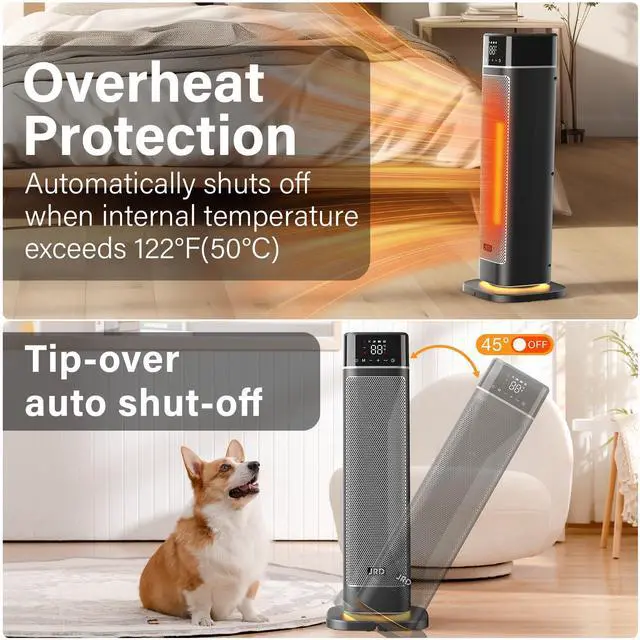 Alt view image 7 of 7 - 24" Space Heater, JRD Fast Heating Portable Electric Heater with Remote, Night Light, 80° Oscillation,4 Mode, Overheat&Tip-Over Protection, Ceramic Heat for Bedroom Office Indoor