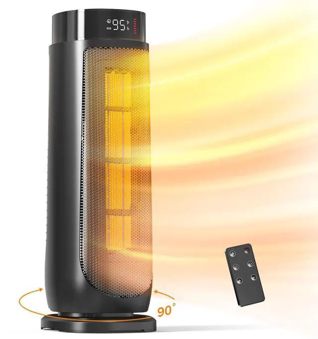 Main image of BREEZOME Space Heaters for Indoor Use, 1500W, with Thermostat, 24H Timer, 90° Oscillating, Quiet, Portable, PTC Ceramic, with Remote, Fast Safety Heat for Home Bedroom (BLACK)