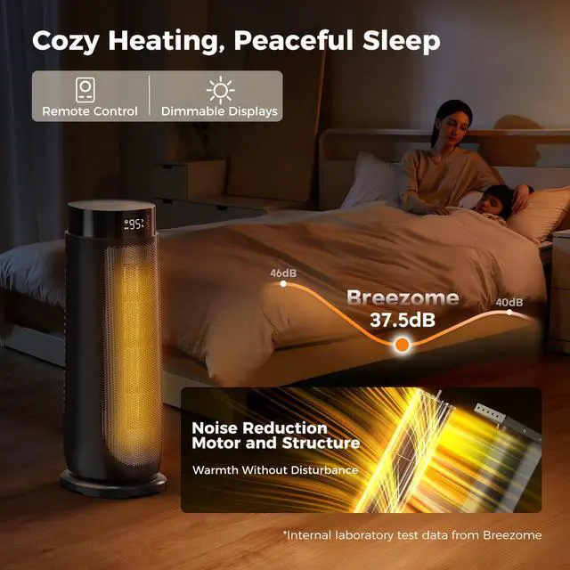 Alt view image 5 of 7 - BREEZOME Space Heaters for Indoor Use, 1500W, with Thermostat, 24H Timer, 90° Oscillating, Quiet, Portable, PTC Ceramic, with Remote, Fast Safety Heat for Home Bedroom (BLACK)