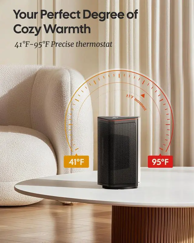 Alt view image 6 of 7 - ComDomus Space Heaters for Indoor Use, 1500W Portable Electric Heater with Thermostat, 70° Oscillation, 5 Modes, 12H Timer, White Small Room Heater for Office Bedroom Desk