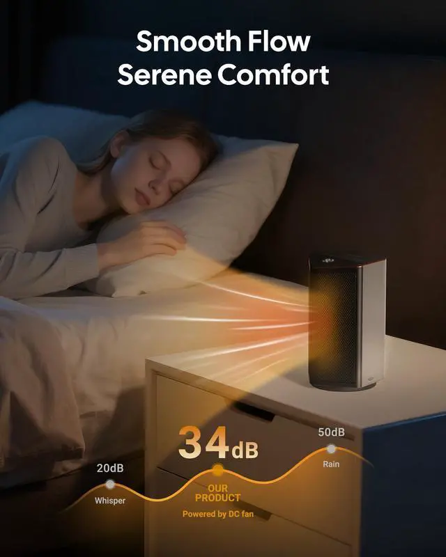 Alt view image 7 of 7 - ComDomus Space Heaters for Indoor Use, 1500W Portable Electric Heater with Thermostat, 70° Oscillation, 5 Modes, 12H Timer, White Small Room Heater for Office Bedroom Desk