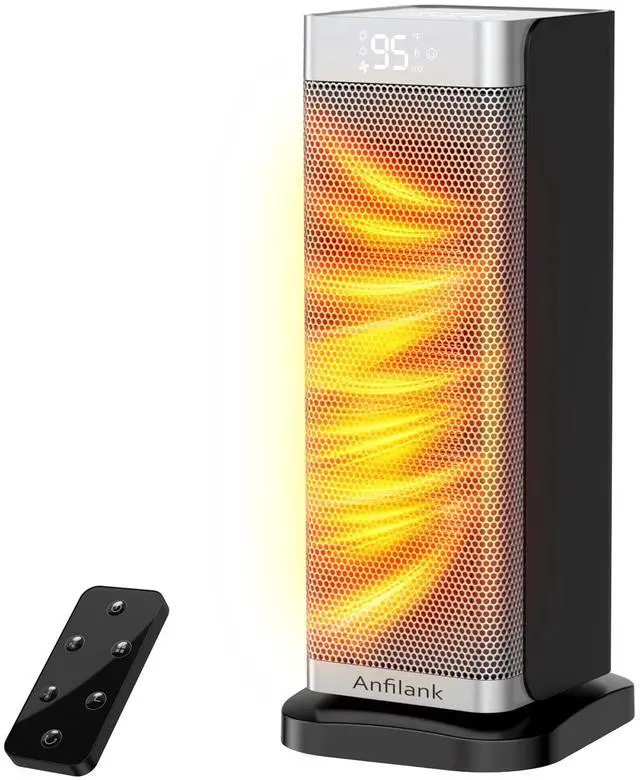 Main image of Anfilank Space Heater with Room Temp Display, 1500W Fast Heating PTC Ceramic Electric Heater for Large Room, 70° Oscillation, Remote, Thermostat, 12H Timer, Quiet for Office and Bedroom