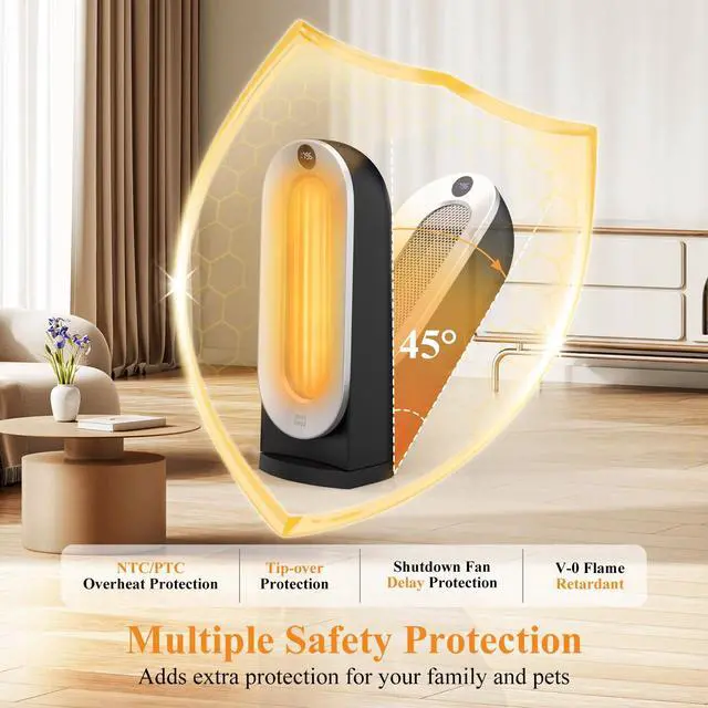 Alt view image 3 of 7 - Space Heater, 1500W Portable Electric Heaters for Indoor Use, 3 Heat Settings with ECO Mode, 70° Oscillating with Remote, Safety Protection, 12H Timer Heater for Bedroom, Large Room, Office