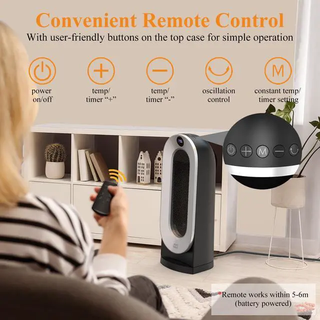 Alt view image 4 of 7 - Space Heater, 1500W Portable Electric Heaters for Indoor Use, 3 Heat Settings with ECO Mode, 70° Oscillating with Remote, Safety Protection, 12H Timer Heater for Bedroom, Large Room, Office