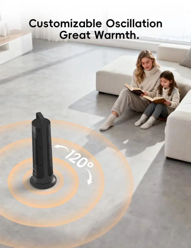 Alt view image 4 of 7 - Space Heater for Indoor Use Large Room, 1500W Portable Office Heater, 120° Oscillation, PTC Ceramic with Thermostat and Remote, 12H Timer, 3 Modes, Fast Safety Heat for Home Bedroom