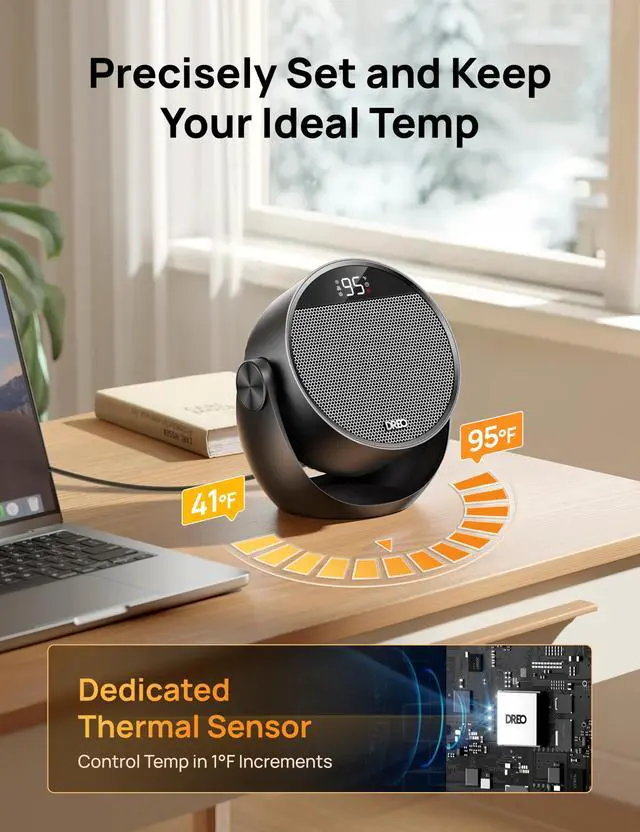 Alt view image 6 of 7 - Space Heater 1500W, 60° Adjustable Tilt, 10.5ft/s Portable Electric Heaters for Indoor Use with Thermostat, 8 Safety Protections, 3 Modes, Remote, Quiet Desk Heater for Bedroom, Office, Black