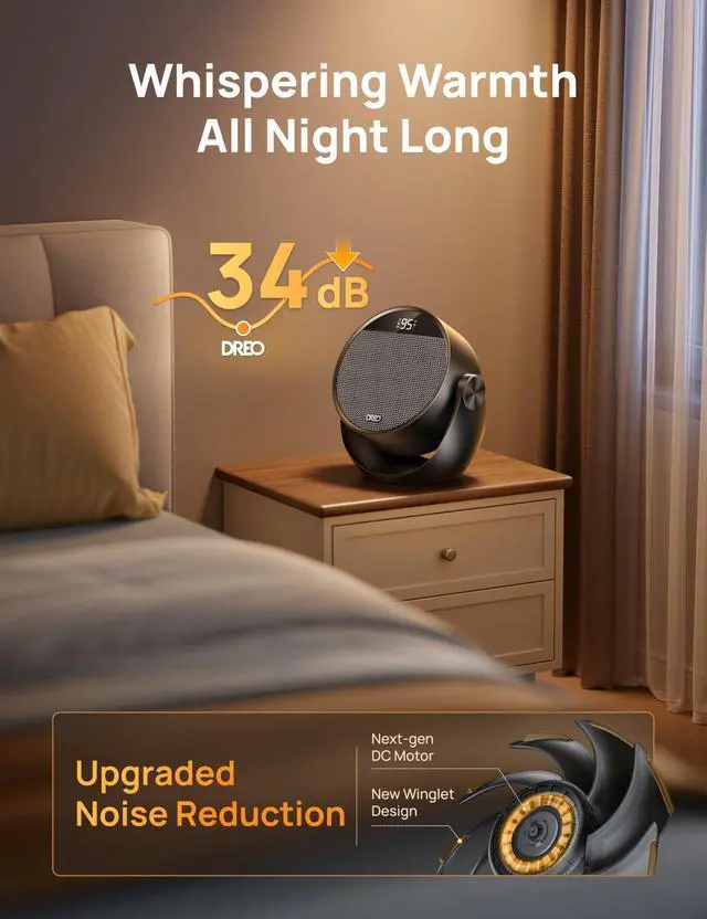 Alt view image 7 of 7 - Space Heater 1500W, 60° Adjustable Tilt, 10.5ft/s Portable Electric Heaters for Indoor Use with Thermostat, 8 Safety Protections, 3 Modes, Remote, Quiet Desk Heater for Bedroom, Office, Black