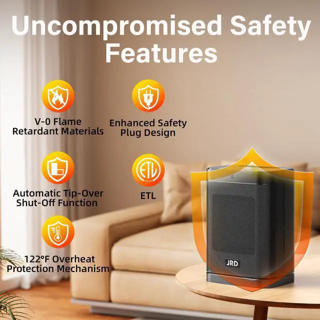 Alt view image 2 of 7 - 1500W PTC Space Heater Indoor with 80°Oscillation, Thermostat, 12h Timer, Fast Heat, Eco Mode, Remote, Small Quiet Safe Room Electric Heater, Portable Desk Heat for Office Bedroom Home