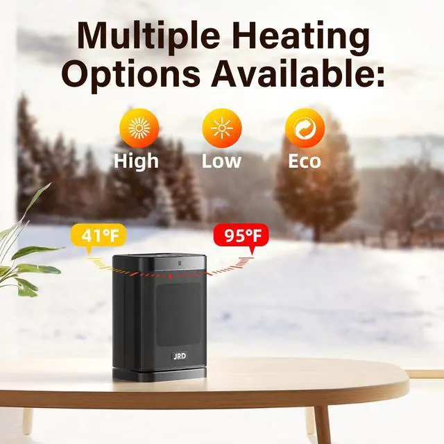 Alt view image 6 of 7 - 1500W PTC Space Heater Indoor with 80°Oscillation, Thermostat, 12h Timer, Fast Heat, Eco Mode, Remote, Small Quiet Safe Room Electric Heater, Portable Desk Heat for Office Bedroom Home