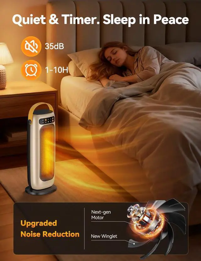 Alt view image 6 of 7 - KQPZ Space Heater, 1500W PTC Ceramic Electric Heaters for Indoor Use with Remote, 4 Levels Room Heater with LED Touch Display, 110° Oscillation,10H Timer,Fast & Safe Portable Heater for Bedroom Office