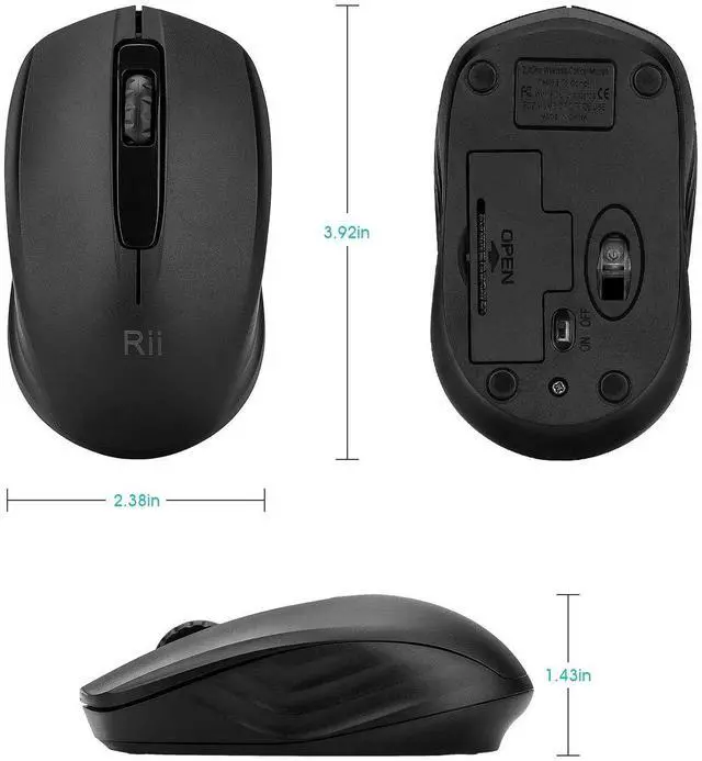 Alt view image 6 of 6 - Rii Wireless Noiseless Mouse,2.4G Portable Computer Mice for PC, Laptop, Windows,Office Included Wireless USB dongle (Silent(Black)-New)