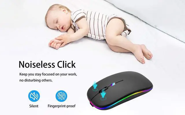 Alt view image 3 of 7 - AIKOKOK Wireless Bluetooth Mouse Rechargeable Laptop Mice with LED Use Portable(BT5.2 and USB 2.4G) Dual Mode Connection Silent Slim Computer Mouse for Laptop/iPad Tablet/Apple MacBook/PC (Black)