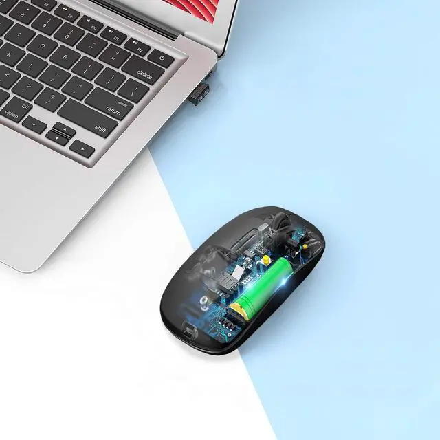Alt view image 4 of 7 - AIKOKOK Wireless Bluetooth Mouse Rechargeable Laptop Mice with LED Use Portable(BT5.2 and USB 2.4G) Dual Mode Connection Silent Slim Computer Mouse for Laptop/iPad Tablet/Apple MacBook/PC (Black)
