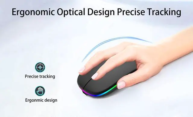 Alt view image 7 of 7 - AIKOKOK Wireless Bluetooth Mouse Rechargeable Laptop Mice with LED Use Portable(BT5.2 and USB 2.4G) Dual Mode Connection Silent Slim Computer Mouse for Laptop/iPad Tablet/Apple MacBook/PC (Black)