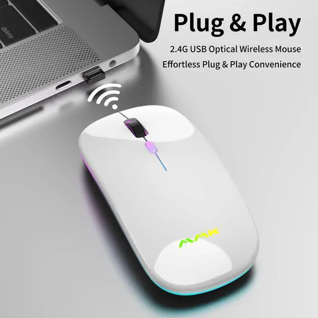 Alt view image 2 of 7 - Wireless Bluetooth Mouse for Laptop, Rechargeable Mouse 2.4G USB Optical Wireless Mouse, LED Slim Dual Mode(Bluetooth 5.0 and 2.4G) Wireless for Laptop, PC, Mac OS, Android, Windows(Silver)