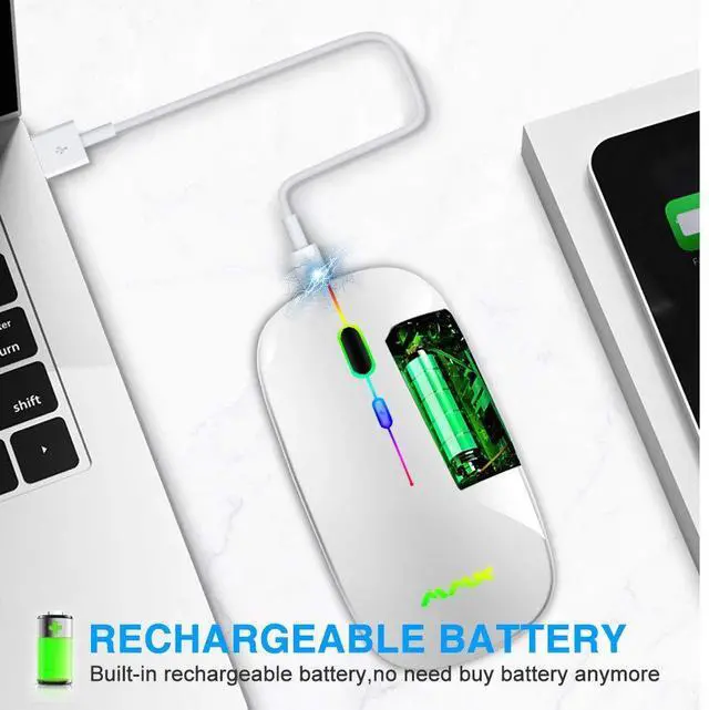 Alt view image 4 of 7 - Wireless Bluetooth Mouse for Laptop, Rechargeable Mouse 2.4G USB Optical Wireless Mouse, LED Slim Dual Mode(Bluetooth 5.0 and 2.4G) Wireless for Laptop, PC, Mac OS, Android, Windows(Silver)