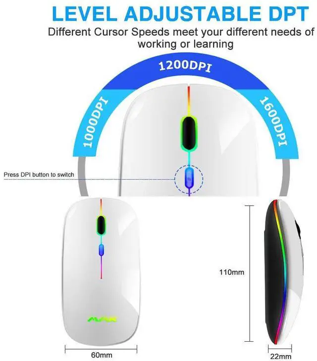 Alt view image 5 of 7 - Wireless Bluetooth Mouse for Laptop, Rechargeable Mouse 2.4G USB Optical Wireless Mouse, LED Slim Dual Mode(Bluetooth 5.0 and 2.4G) Wireless for Laptop, PC, Mac OS, Android, Windows(Silver)