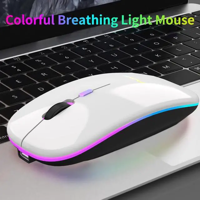 Alt view image 6 of 7 - Wireless Bluetooth Mouse for Laptop, Rechargeable Mouse 2.4G USB Optical Wireless Mouse, LED Slim Dual Mode(Bluetooth 5.0 and 2.4G) Wireless for Laptop, PC, Mac OS, Android, Windows(Silver)