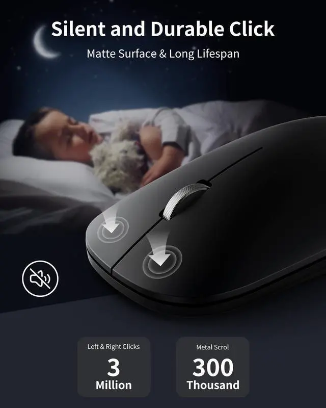 Alt view image 3 of 7 - USB Wireless Mouse, 2.4G Silent Slim Cordless Computer Mouse with Metal Scroll, 1600 DPI & 24-Month Battery Life, Small Portable Optical Computer Mice for Windows macOS iPadOS Android Laptop PC