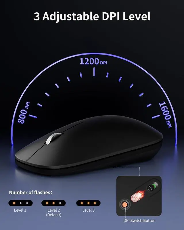 Alt view image 5 of 7 - USB Wireless Mouse, 2.4G Silent Slim Cordless Computer Mouse with Metal Scroll, 1600 DPI & 24-Month Battery Life, Small Portable Optical Computer Mice for Windows macOS iPadOS Android Laptop PC