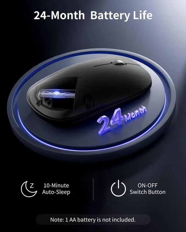 Alt view image 6 of 7 - USB Wireless Mouse, 2.4G Silent Slim Cordless Computer Mouse with Metal Scroll, 1600 DPI & 24-Month Battery Life, Small Portable Optical Computer Mice for Windows macOS iPadOS Android Laptop PC