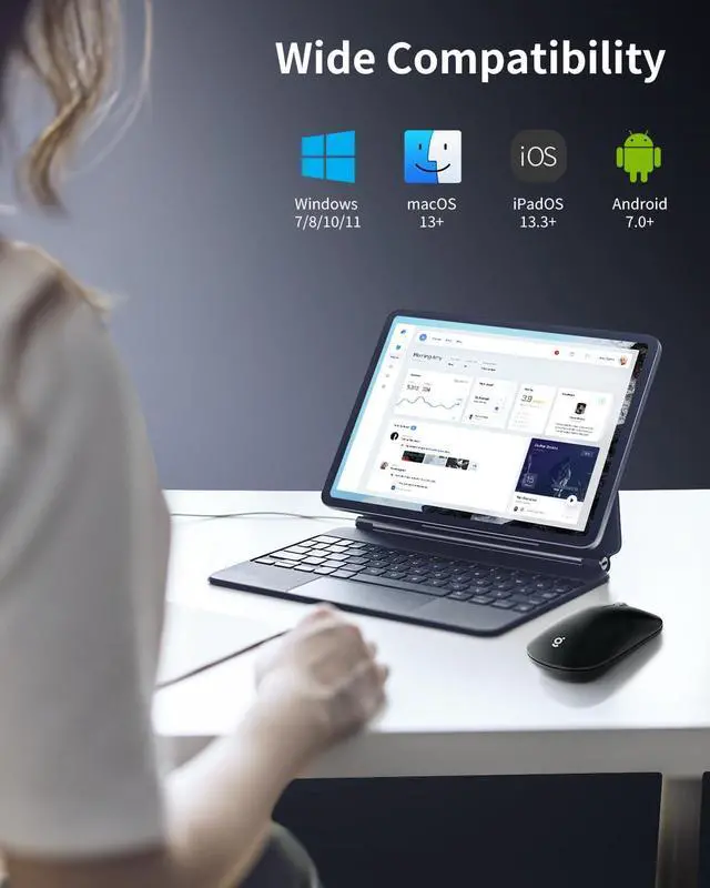 Alt view image 7 of 7 - USB Wireless Mouse, 2.4G Silent Slim Cordless Computer Mouse with Metal Scroll, 1600 DPI & 24-Month Battery Life, Small Portable Optical Computer Mice for Windows macOS iPadOS Android Laptop PC