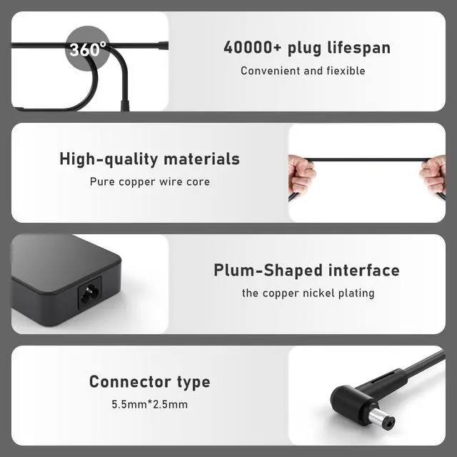 Alt view image 4 of 6 - Bzylon 120W 19V 6.32A Laptop Charger Compatible with Asus Tuf FX504 FX503 FX502 FX553 FX753 UX510UW N56J N56VM N56VZ N750 N53S N55 NUC 12 13 14 Pro Kit - 5.5 * 2.5mm AC Power Supply Adapter