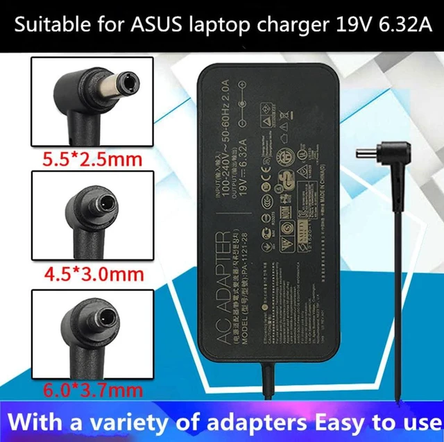 Alt view image 6 of 7 - 19V 6.32A 120W AC Adapter Fit for Asus FX504 UX510UW N56J N56VM N56VZ N750 N500 G50 N53S N55 Laptop, A15-120P1A PA-1121-28 Charger
