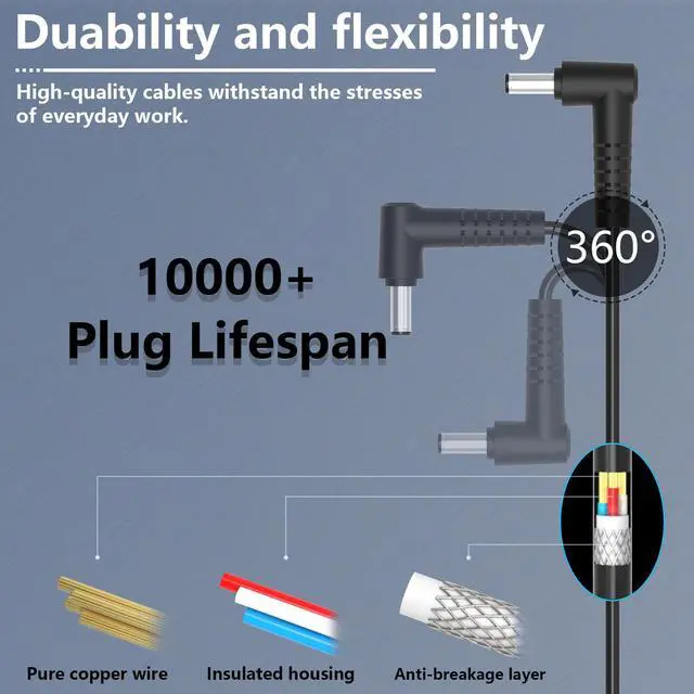 Alt view image 5 of 7 - 19V 3.42A DC Universal Laptop Charger Compatible with HP Lenovo Dell ASUS Gateway Acer Monitor 65W Power Supply Cord for Chromebook LG Monitor Samsung TV Spire Spin Toshiba Satellite Harmon Kardon