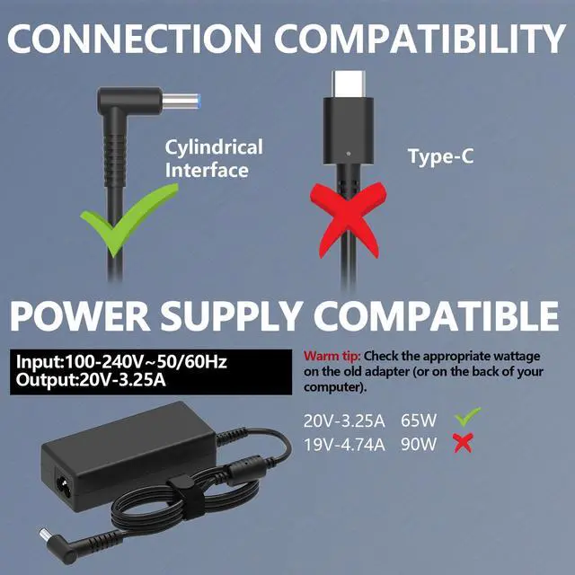 Alt view image 7 of 7 - 19V 3.42A DC Universal Laptop Charger Compatible with HP Lenovo Dell ASUS Gateway Acer Monitor 65W Power Supply Cord for Chromebook LG Monitor Samsung TV Spire Spin Toshiba Satellite Harmon Kardon