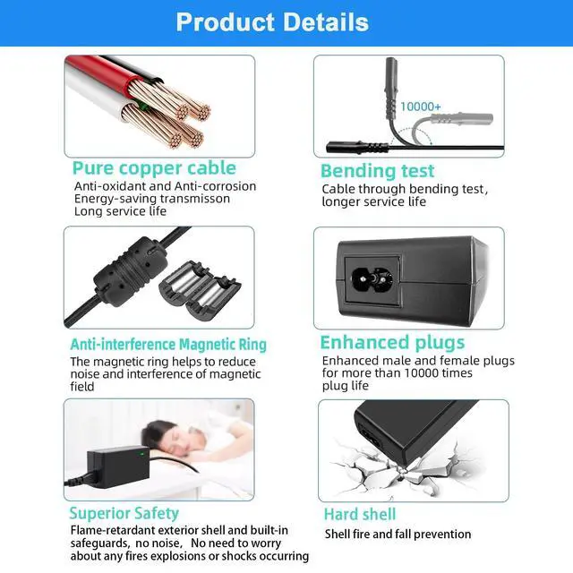 Alt view image 7 of 7 - Power Supply DC 19V 3.42A 65W Laptop Charger 100-240V 50-60Hz AC Adapter, Compatible for 19 Volt Acer Asus HP Toshiba Samsung Laptop, LG LCD Monitor, Soundbar & More with 10 Replaceable Tips.