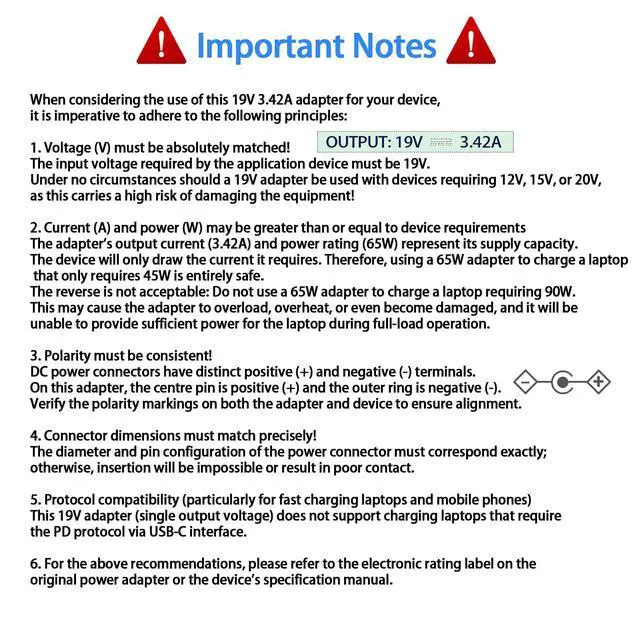 Alt view image 4 of 7 - Power Supply DC 19V 3.42A 65W Laptop Charger 100-240V 50-60Hz AC Adapter, Compatible for 19 Volt Acer Asus HP Toshiba Samsung Laptop, LG LCD Monitor, Soundbar & More with 10 Replaceable Tips.