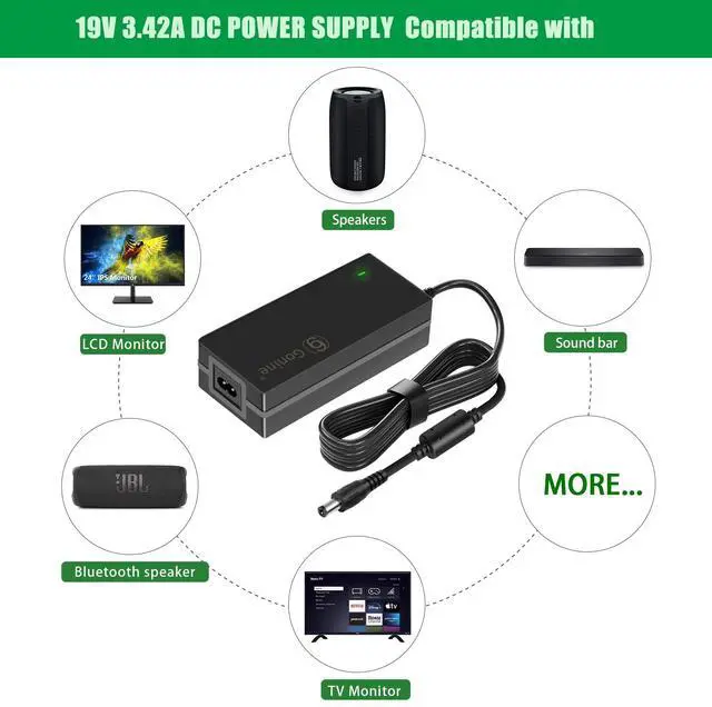 Alt view image 5 of 7 - 19V 3.42A DC Power Supply Adapter 19 Volt Laptop Charger AC 100-240V 50-60hz, Compatible for 19Vdc Gateway Toshiba Acer Lenovo Asus Samsung Laptop JBL Speaker LG LCD Monitor.