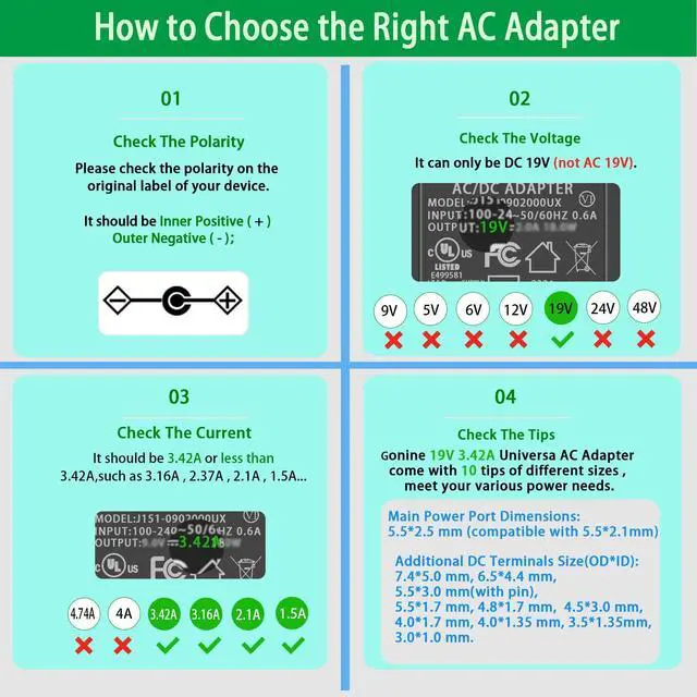 Alt view image 4 of 7 - 19V 3.42A DC Power Supply Adapter 19 Volt Laptop Charger AC 100-240V 50-60hz, Compatible for 19Vdc Gateway Toshiba Acer Lenovo Asus Samsung Laptop JBL Speaker LG LCD Monitor.