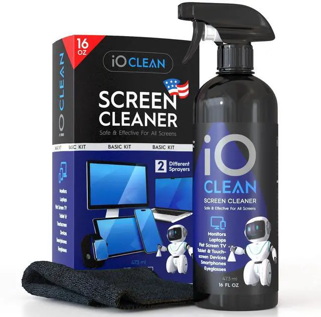 Main image of Screen Cleaner Spray (16oz - 473ml) Best Large Cleaning Kit for LCD LED OLED TV, Smartphone, iPad, Laptop, Touchscreen, Computer Monitor, Electronic Devices, Microfiber Cloth Wipes and 2 Nozzles