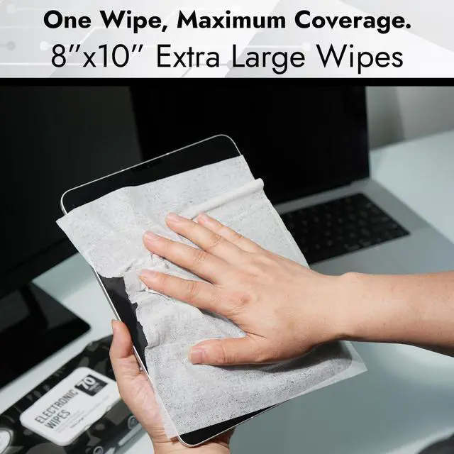 Alt view image 3 of 6 - Electronic Wipes Screen Cleaning 70 Count, No Cloth Needed, Extra Large 8"x10" Tech Cleaner Wipes for LED Screen, TVs, Cars, Computer,Tablets, Phones, Laptops, VR, Monitors